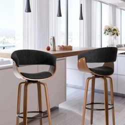 💥P39#18$170 Glitzhome Set of 2 Mid-Century Modern Swivel Bar Stools - Dary Blue/ Woven
