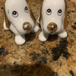 Porcelain Dog Salt and Pepper Shaker Set NIB - Mlesna