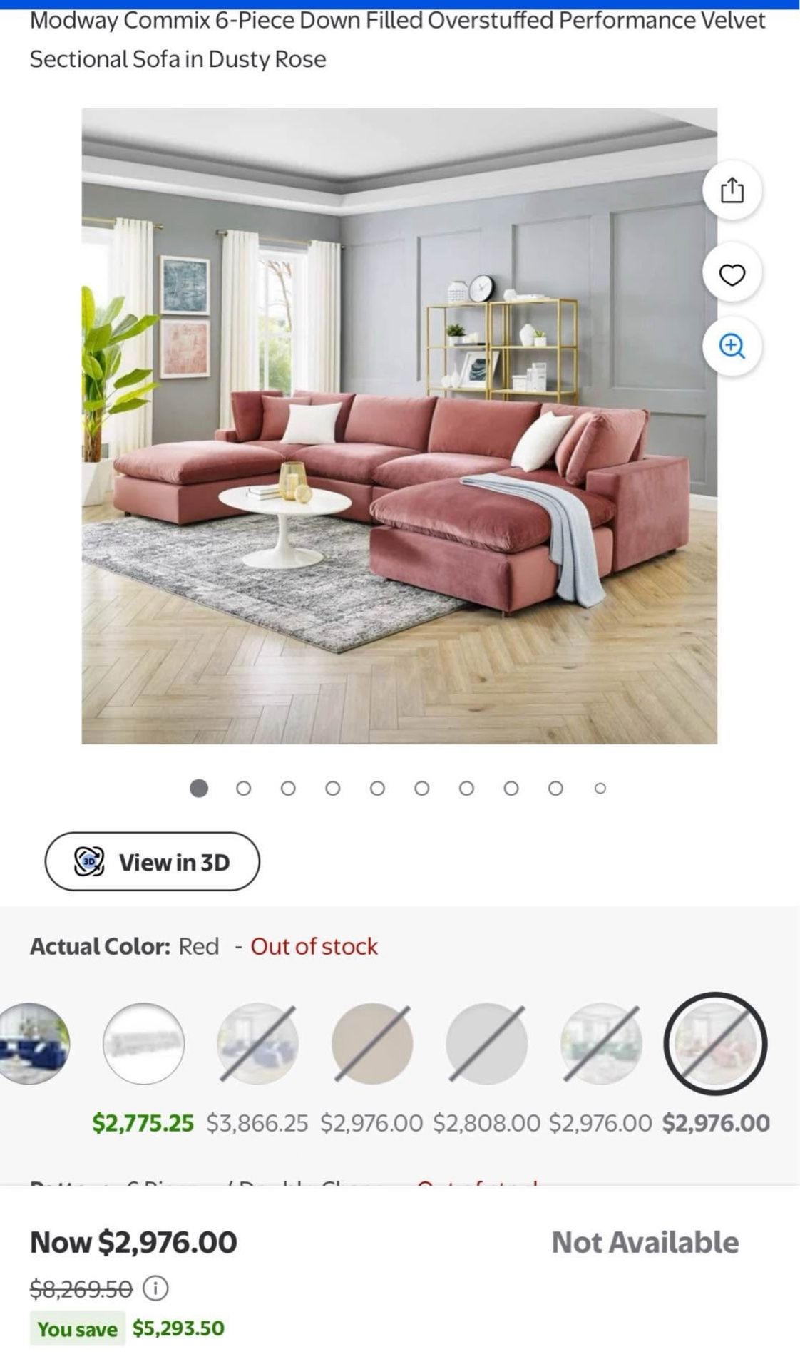 L-Shaped Downfilled, Velvet Sectional Couch In Pink, dusty Rose