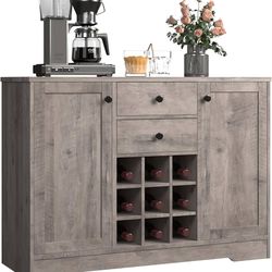 Coffee Bar Cabinet, Kitchen Buffet Storage Cabinet with Storage, 43.3’ Buffet Sideboard Bar Cabinet with Drawers, Adjustable Shelves and Wi