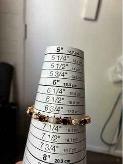 Tennis Bracelet Garnet & Opal, 925 Yellow Gold plate Box Closure, Thailand