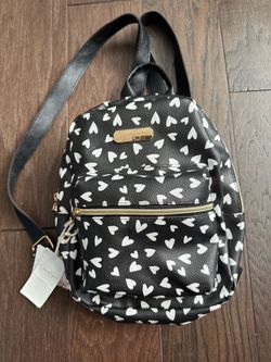 Jessica Simpson Black Heart Print Mini Backpack w Gold Hardware