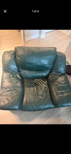 Dark Green Leather Sofa Loveseat Recliner Set