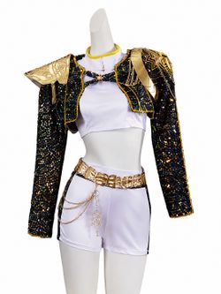 Women’s Dance Performance Costume Set White Gold Sequin 4 Pc Size S NWOT