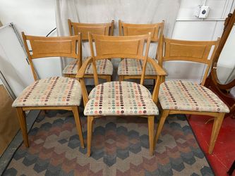 HEYWOOD WAKEFIELD Vintage Polka Dot Upholstered Dining Chairs (Set of 5)