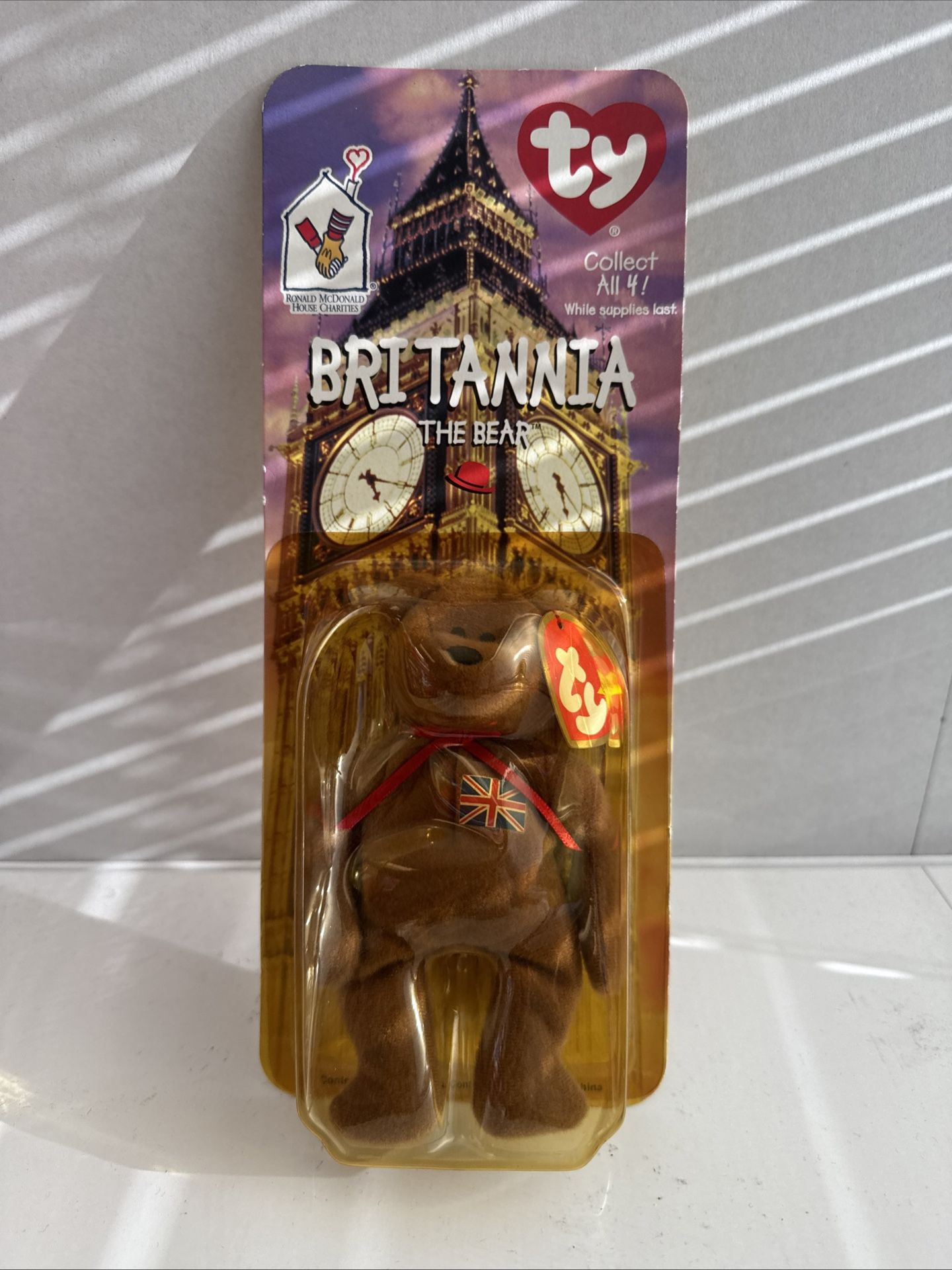 Ty "Britannia The Bear" McDonalds Beanie Baby~RARE PACKAGING ERRORS~Sealed  *NEW