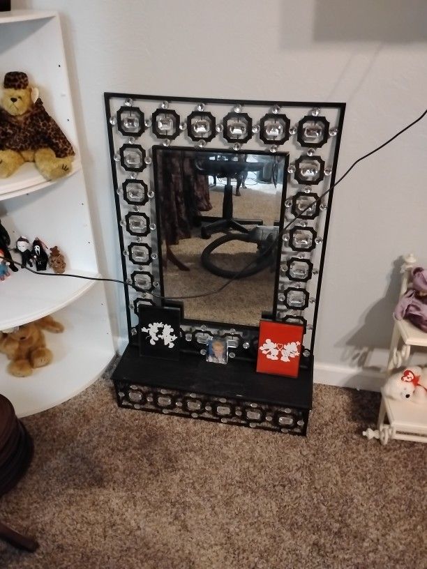 Black Bling Mirror And Matching Shelf