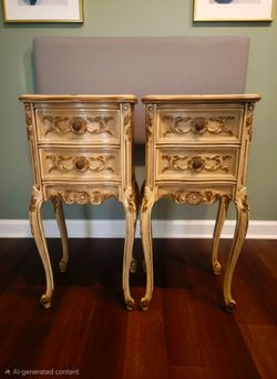Mid 20th Century Repro French Provincial bedside nightstands Neutral Color  30"×12"×11"