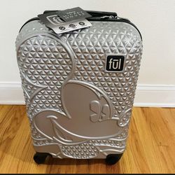 Disney Mickey Mouse Silver Carry-On Spinner FUL Suitcase Hard Luggage 21"