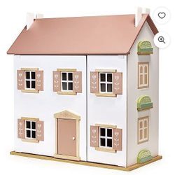 Mentari Clover Cottage Dolls House Two Storey, Wood, Interactive, Imaginative Play, Boys, Girls