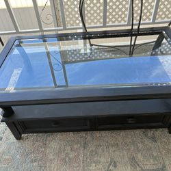 Solid Wooden Gun Metal Black With Glass Top