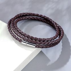 Mens Layered Braided PU Bracelet