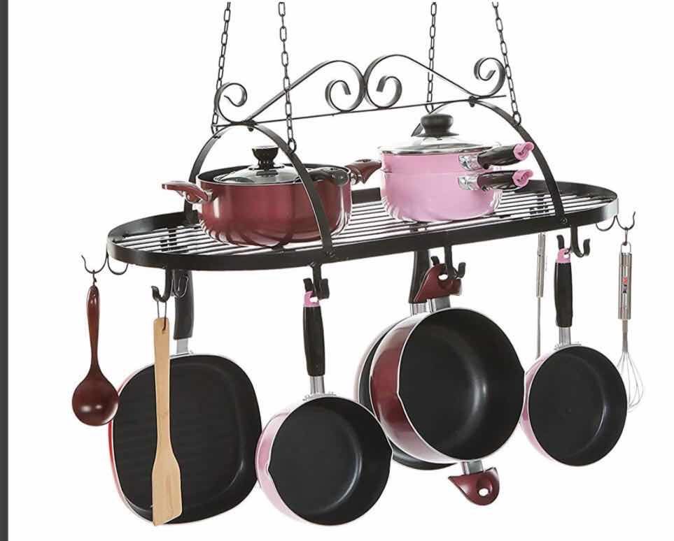 Pan Holder Hanging organizer Storage Rack with 10 Dual Hooks