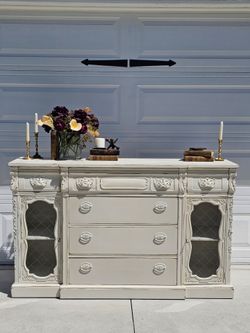 Buffet Hutch Sideboard Secretary Desk Solid Mahogany Glass Doors with Keys