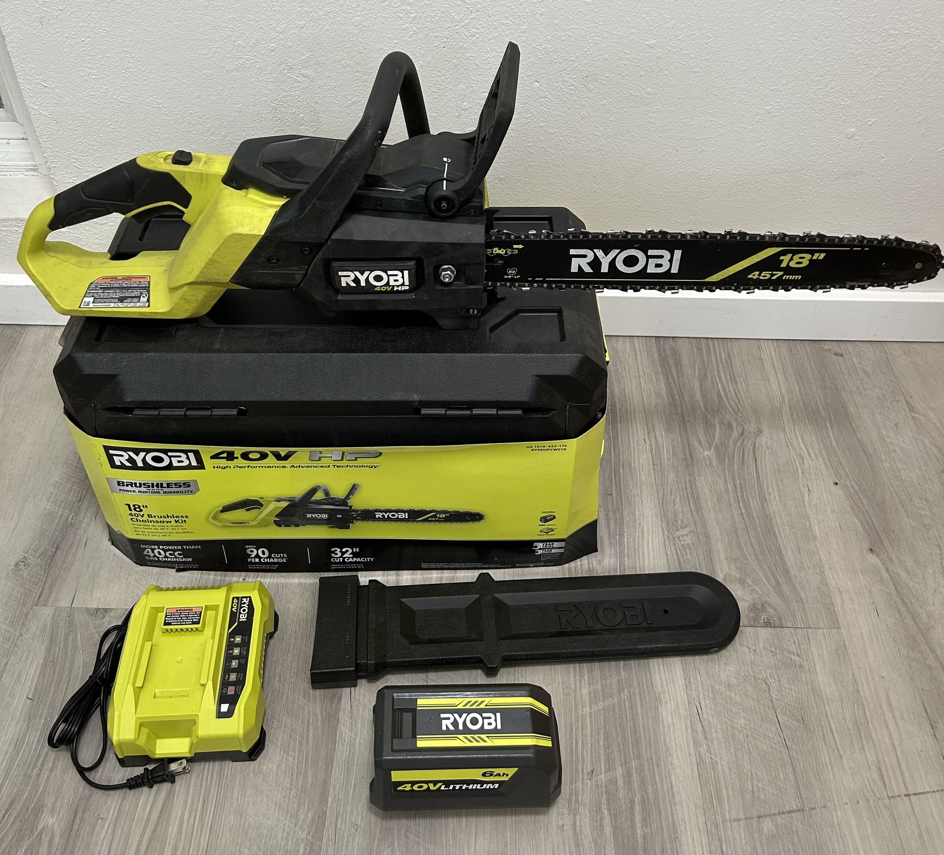 RYOBI 40V HP Brushless 18 in. Cordless Powered Chainsaw Kit - 6.0Ah Battery & Rapid Charger