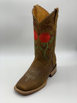 Women's Red Floral 🌹 Embroidered Leather Boots