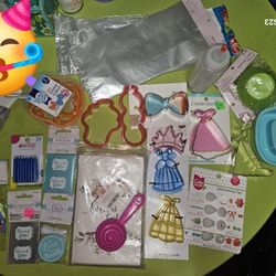 Teddy bear pan, candy molds, baking miscellaneous items and party supplies