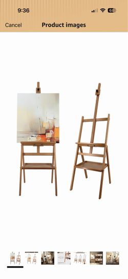 Stuelloaf Large Solid Beech Wood Painting Easel H-Frame with Storage Plate (60"~75" H) Adjustable Wooden Easel Stand with Plate for Adults, Students,