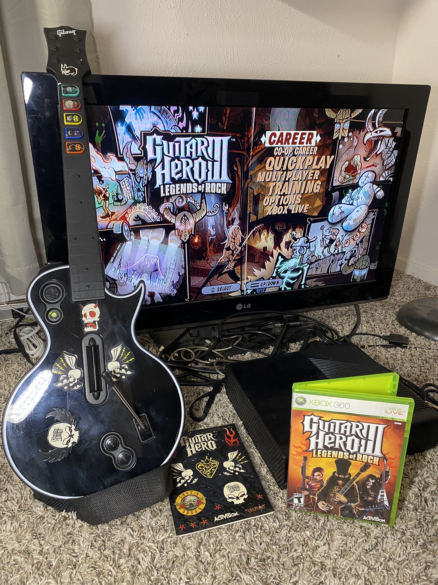 Guitar Hero III Les Paul Wireless Guitar 95123.805 Xbox 360 + Game/Strap,Tested