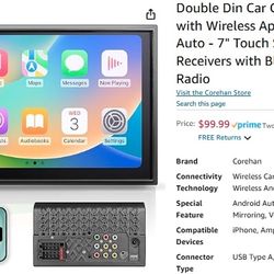 Double Din Car Ctereo Compatiable with Wireless Apple Carplay, Android Auto - 7" Touch Screen Car Audio Receivers with Bluetooth, AUX, Car