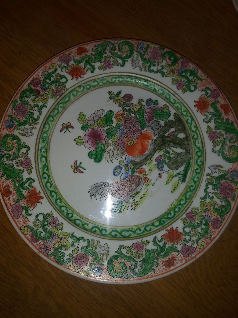 Porcelain Qing Dynasty Plate Chinese Famille Verte Chickens Hand Painted