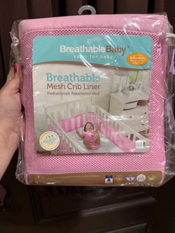 Breathable Baby Mesh Crib Liner Pink