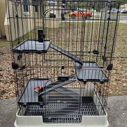 PawHut 4-Level Rolling Animal Cage - Rabbit Hutch w/Wheels, Slide-out Tray - Guinea Pig, Ferret