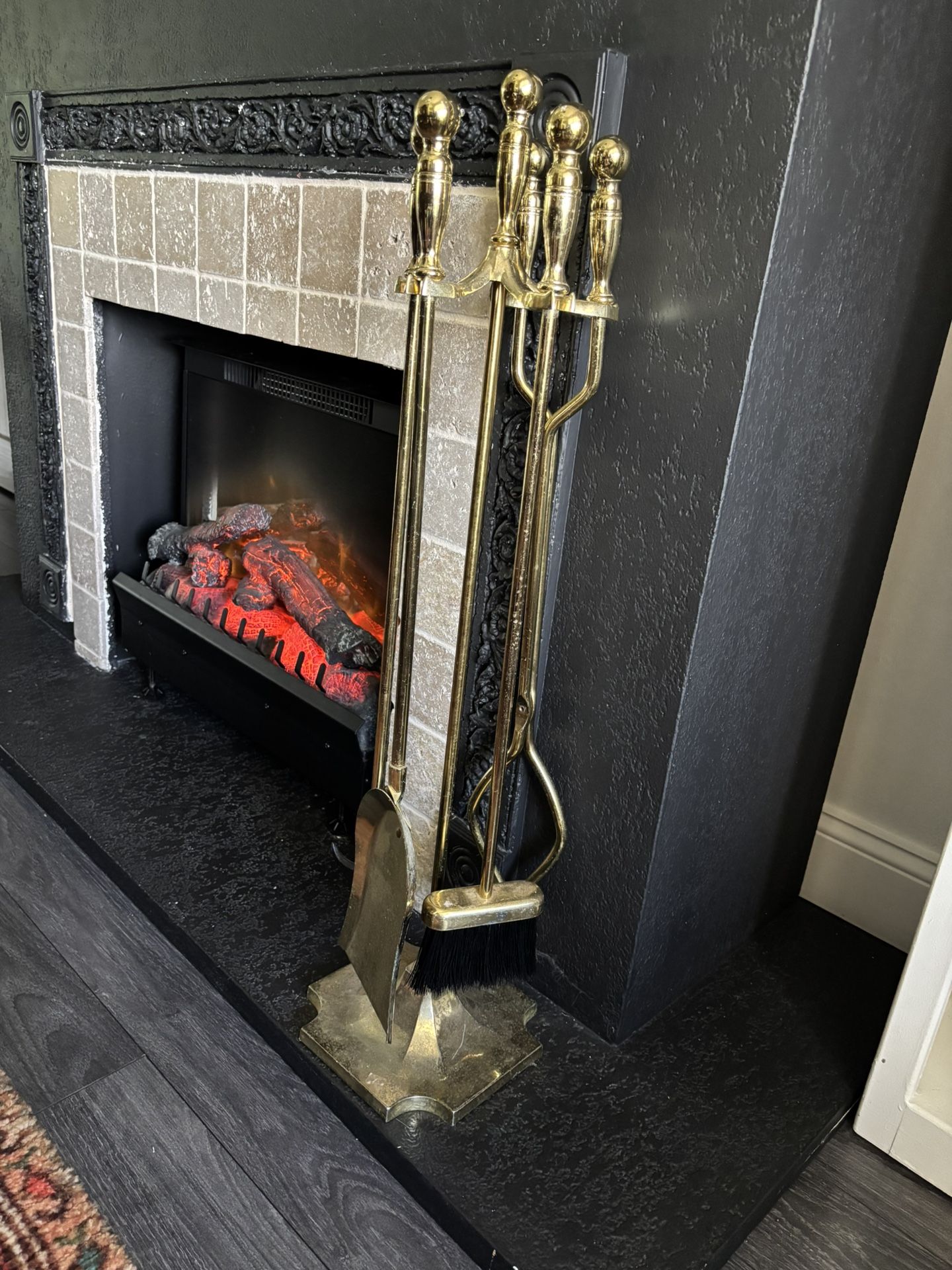 Vintage Antique Brass Fireplace Tool Set. Heavy Great Quality