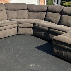 Brown Electric Reclining Sectional Couch Set With USB Outlets
