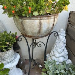 Outdoor Metal Planter With Plant 