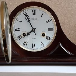 Beautiful All Wood (Not Plastic ) Camer Mechanical Clock ,Working. Condition, Lovely Chimes