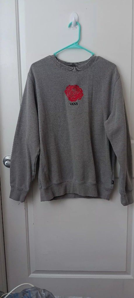 Vans Men Grey Crewneck Sweatshirt with a Red Rose