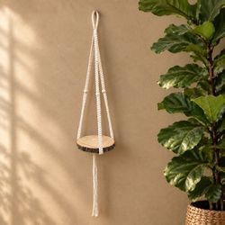NEW Macrame Hanging Plant Shelf - Boho Wood Slice