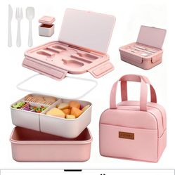 Bento Box with Lunch Bag for Women & Girls, 1100ml BPA-Free Pink