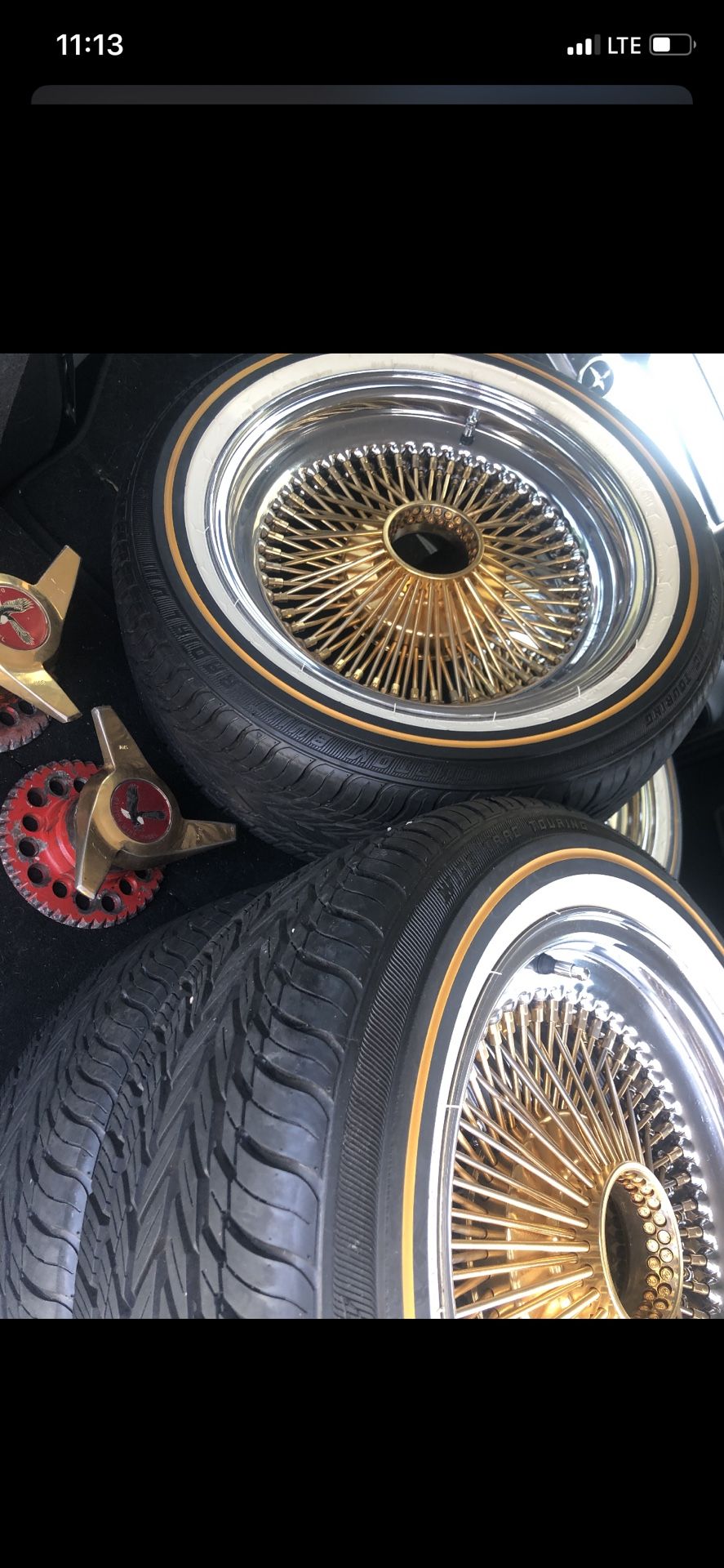 16 inch Dayton rims with almost brand new vogue tires. Real Daytons