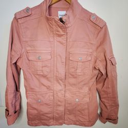 Kensie Jeans Blush Light Pink Zip Up Button Long Sleeve Jacket