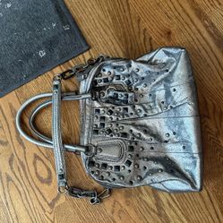 Coach Kristin Studs Pleated Silver Purse 