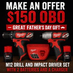 Make an Offer/     Milwaukee M12 Drill & Impact Driver Set w/ 2 Batteries & Charger
