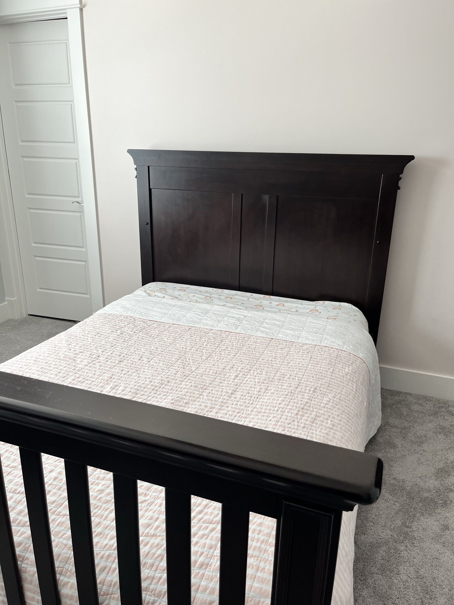 Bedroom suite - Delta 3 in 1 crib, toddler bed, and full size bed, dresser, bookshelf