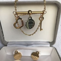 3 charms stainless steel necklace and earrings set