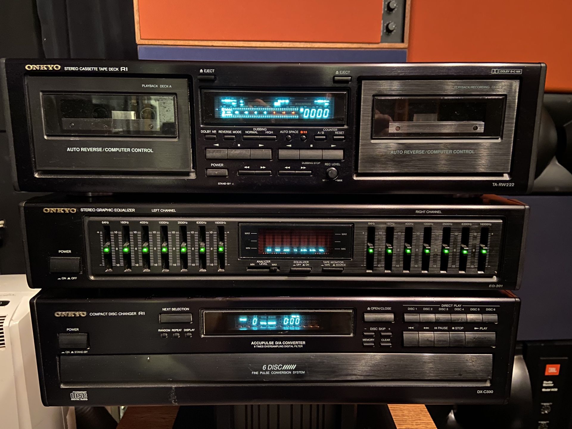 Onkyo Cassette tape recorder and 6-disc CD player