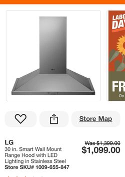 LG 30 in. Smart Wall Mount Range Hood with LED Lighting in Stainless Steel