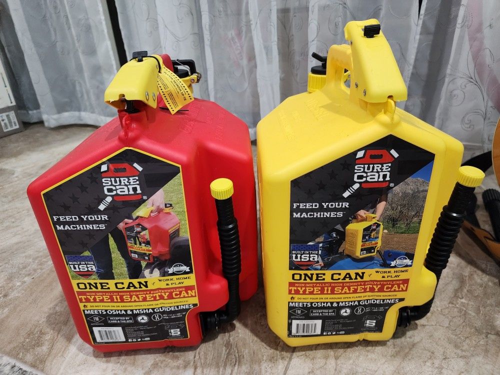 5 Gallon Type II Safety Cans – Gasoline (Red) - New & Diesel (Yellow) 