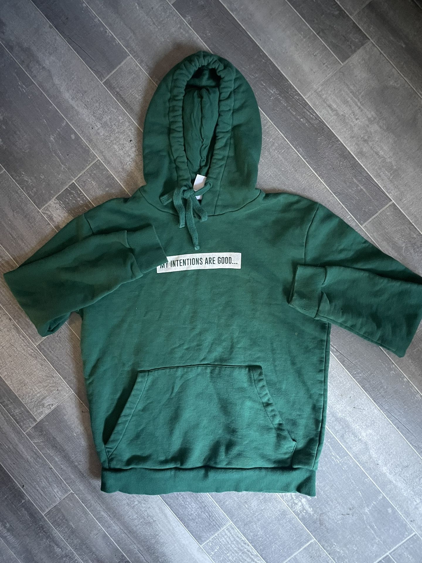 Zara Hooded Sweatshirt “My Intentions Are Good”Box Logo Women’s Size Medium
