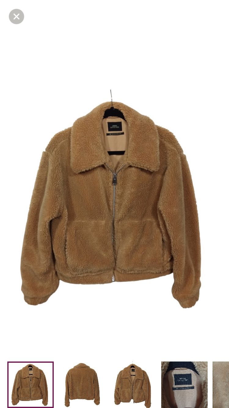 Urban Outfitters Womens Teddy Bear Jacket Size M Brown Thick Warm Full Zip