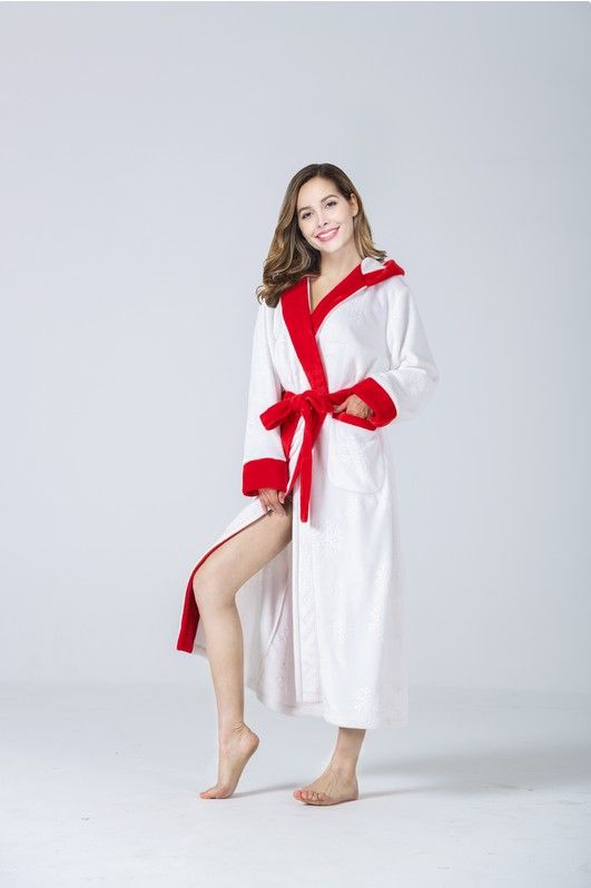 Christmas embossed hat robe for women in white