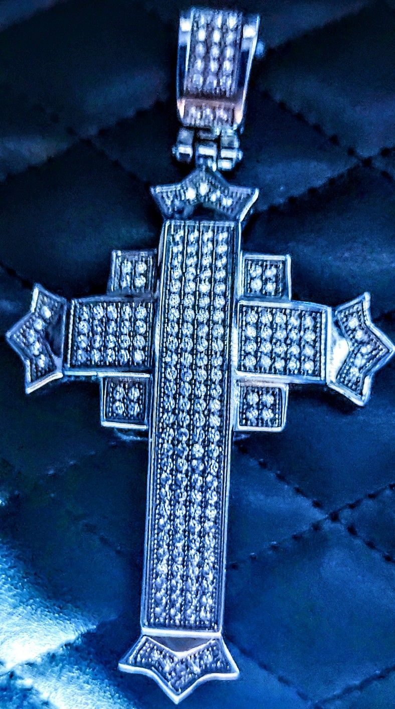 4" Large Moissanite Cross Solid Sterling .925