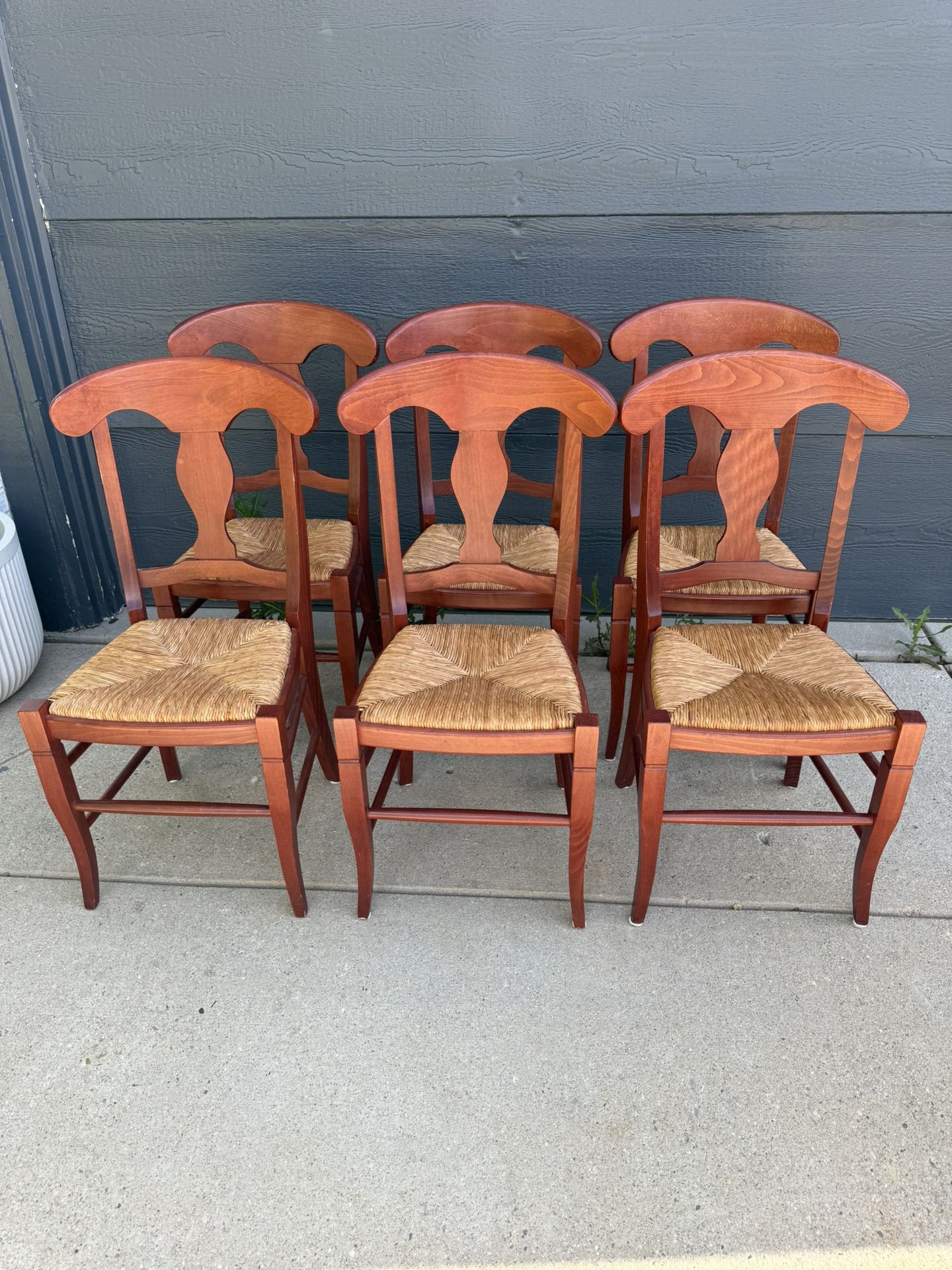 6 Wood Dining Chairs With Wicker Seats