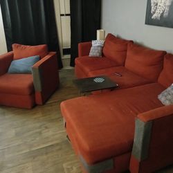Giant Red Sectional + Rotating Chair — Clean, Soft, Ready to Go
