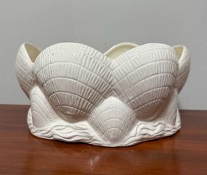 Vintage Mid 20th Century Glazed Ceramic Shell Planter Bowl Cachepot